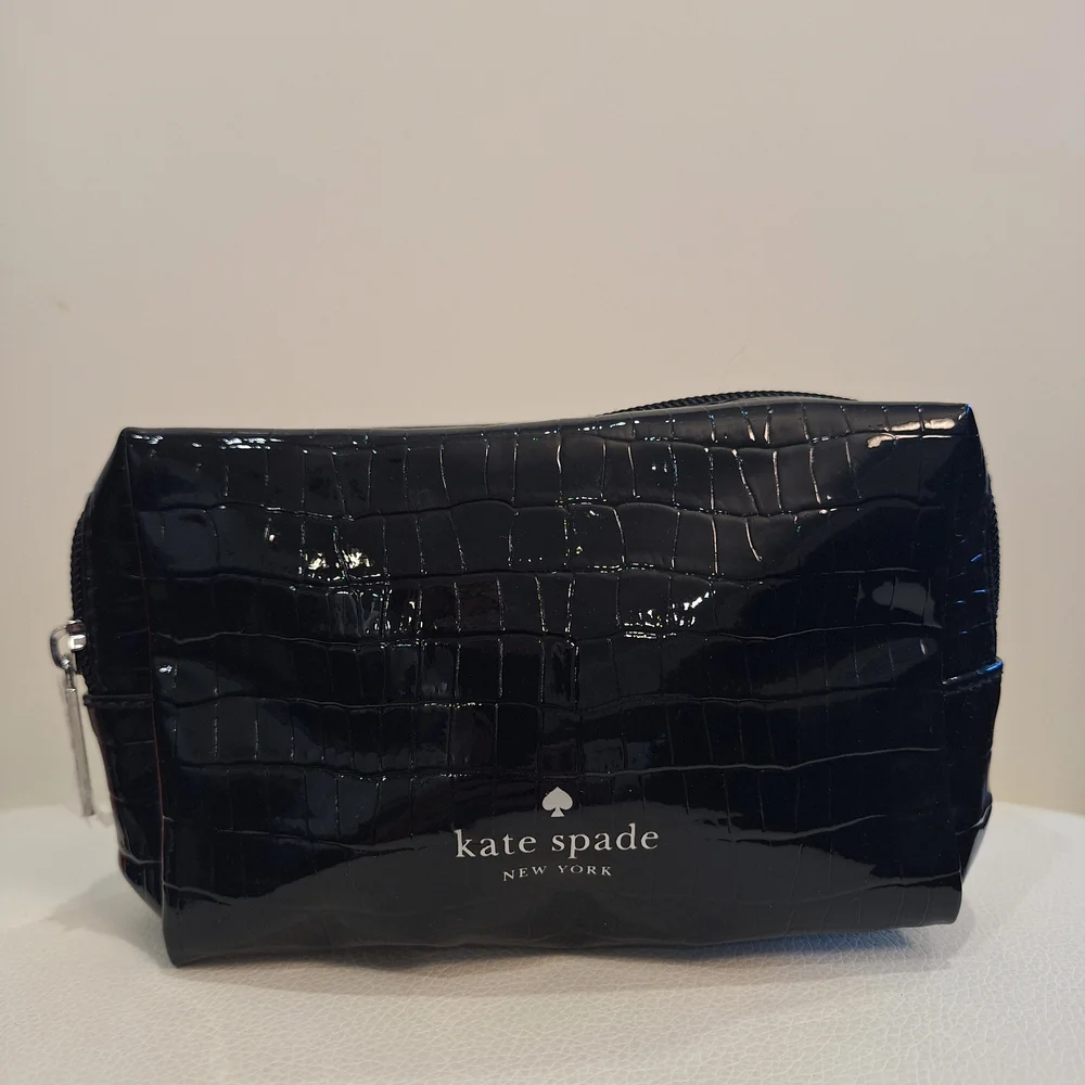 NWOT Kate Spade Black Croc-Embossed Leather Clutch